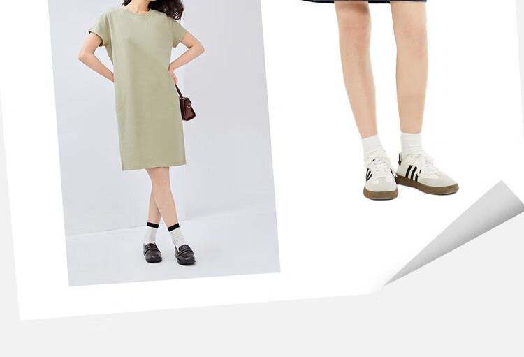 Giordano Women's Cotton Solid Color Semi-Circular Pocket Round Neck Short-Sleeve T-Shirt Dress 05465463 7