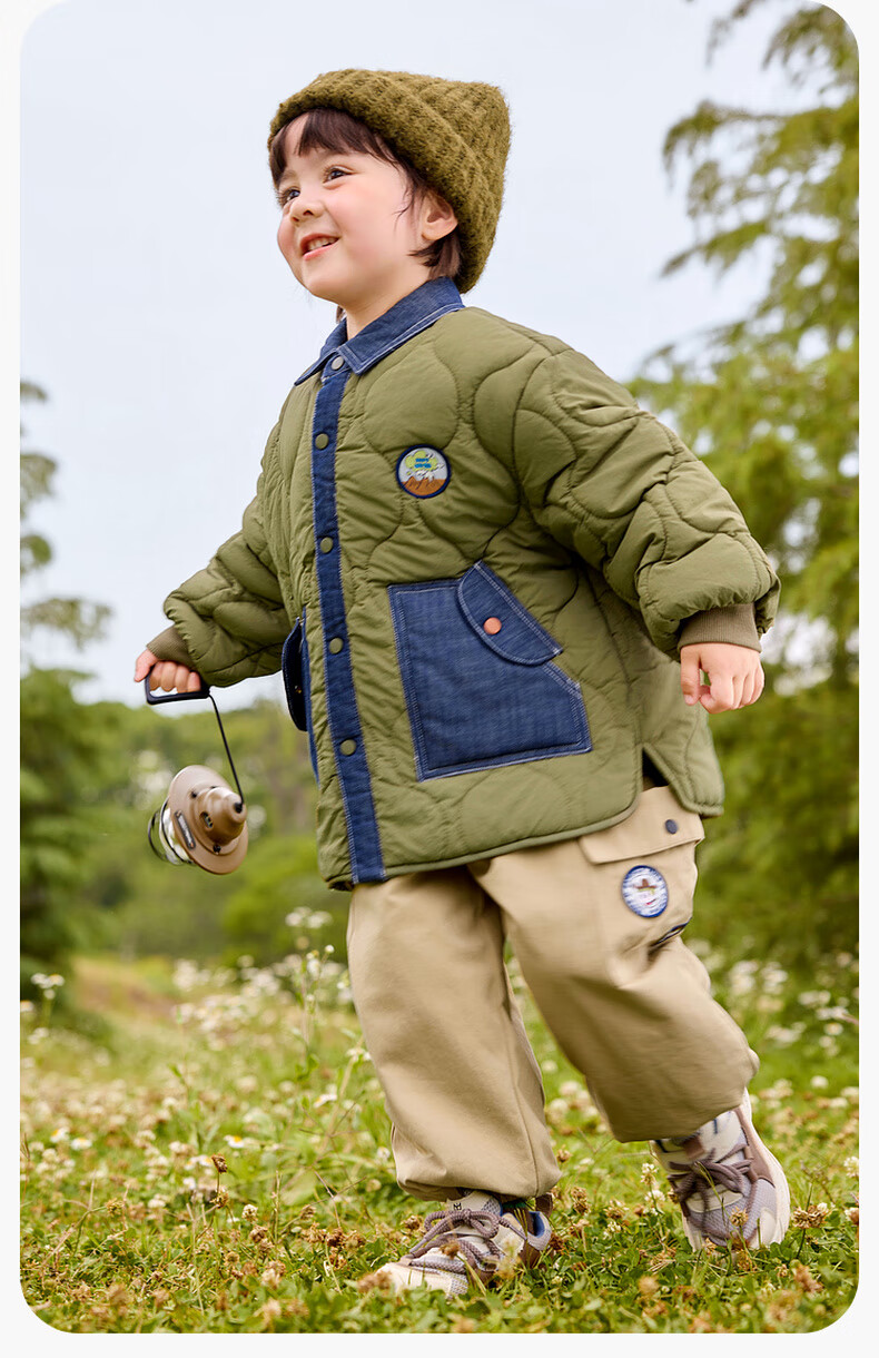 Dudu Baby Winter Cotton Padded Jacket Thickened Loose Coat Kids Boys Girls Fashionable Outerwear Army Green 90cm 8