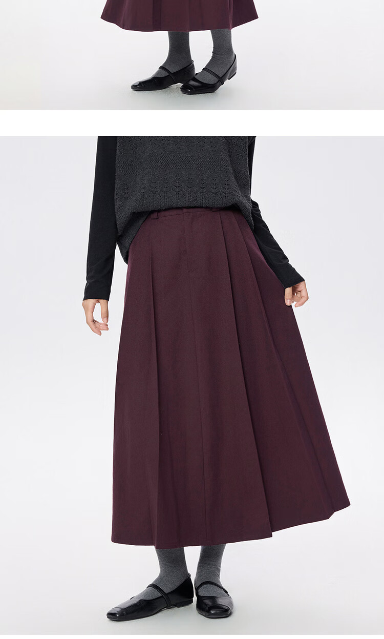 Giordano Grey Pleated Skirt Women's Autumn Winter Draped Brushed A-Line Midi Skirt 05465681 13