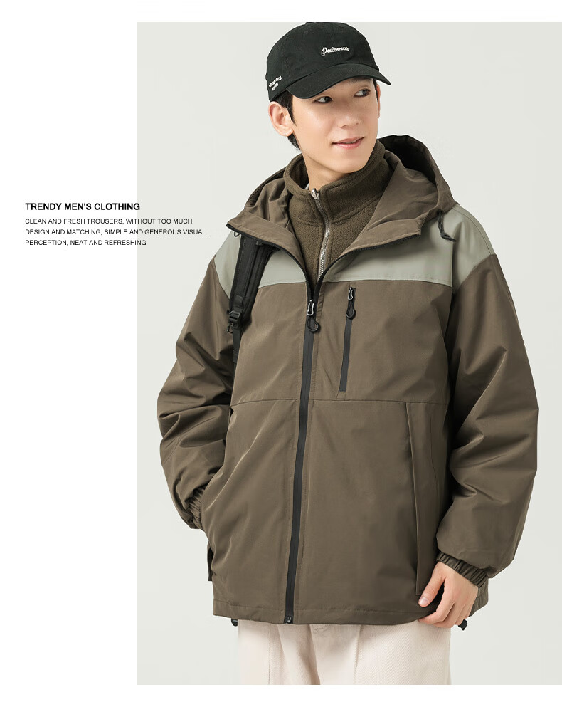 WOOD SOON 3-in-1 Cotton Padded Jacket Unisex Autumn Winter Thickened Fleece Windproof Warm Stand Collar Coat 16