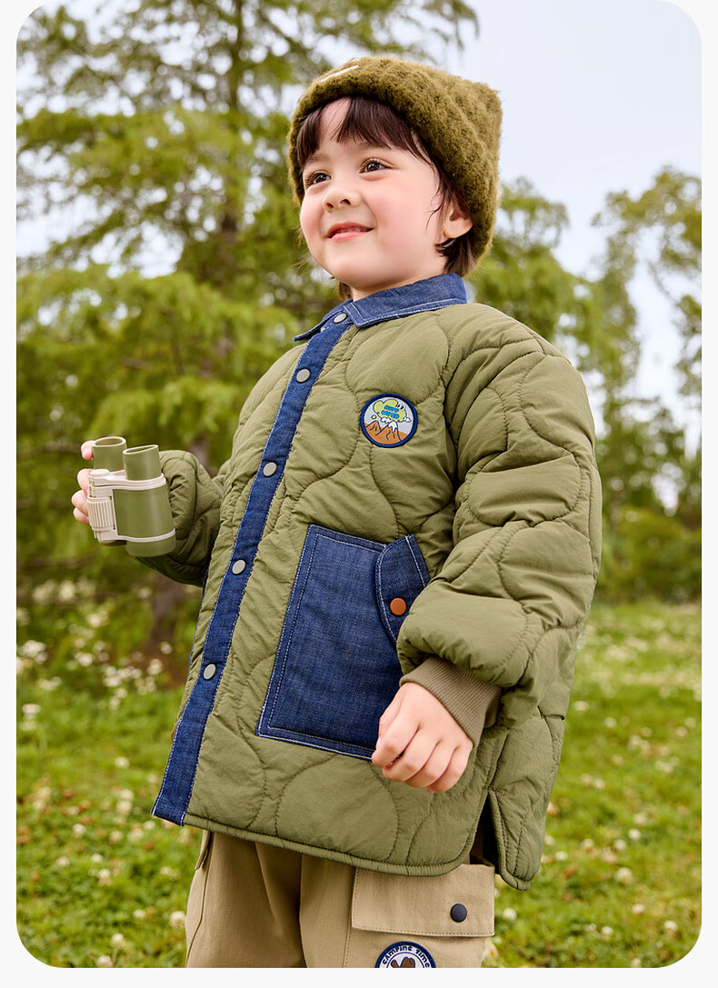 Dudu Baby Winter Cotton Padded Jacket Thickened Loose Coat Kids Boys Girls Fashionable Outerwear Army Green 90cm 4