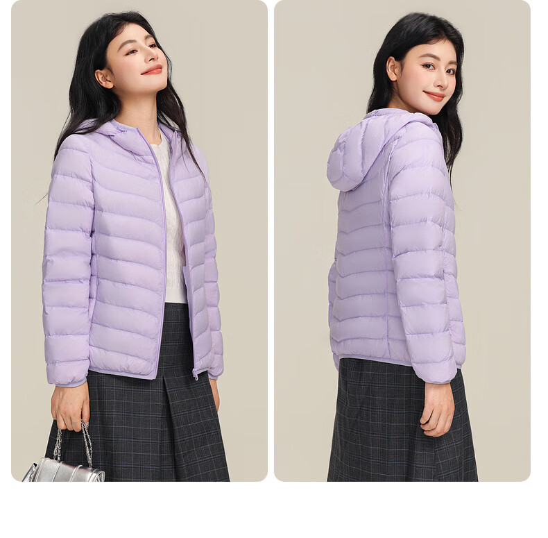 YAYA Lightweight Women's Down Jacket Warm Fashion Slim Short Duck Down Autumn Winter Hooded Lightweight Coat 34