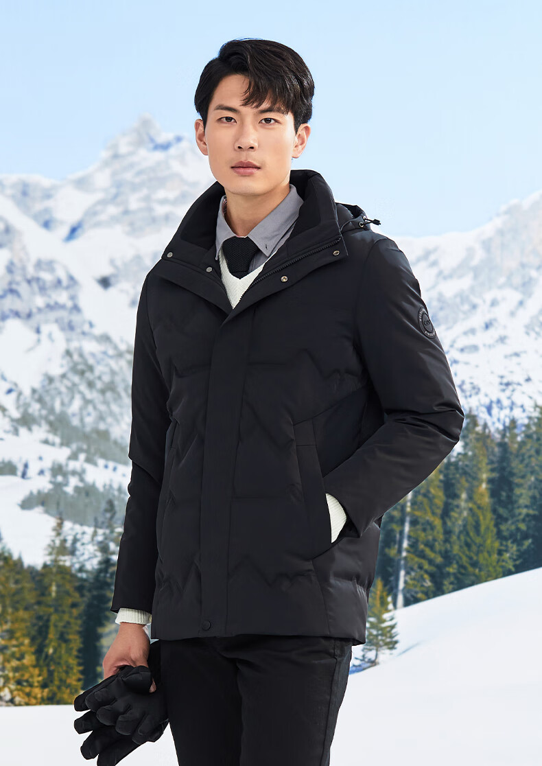 Goldlion GY Men's Thickened Warm Detachable Hood Mid-Length Down Jacket DGH0226-MK123 Navy XL 8