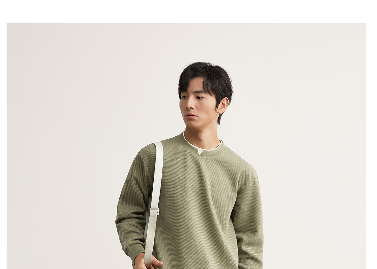 MARKLESS Men's 2025 Autumn New Loose Fit Khaki Green Layered Long Sleeve Sweatshirt, Size L, Model 5406 15