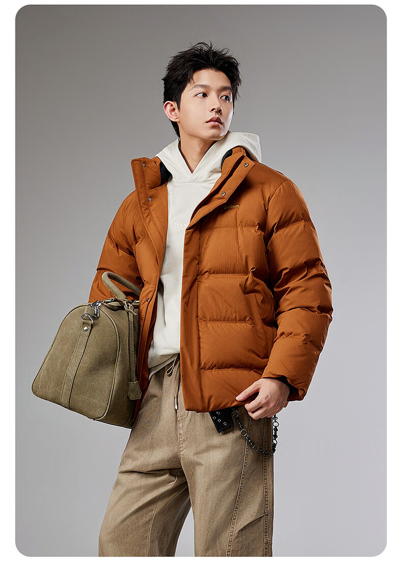 CABBEEN Men's Down Jacket with Nine-Grid Floral Pattern Channel Fabric, Textured Embossed Material, Winter Stand Collar Puffer Coat 7