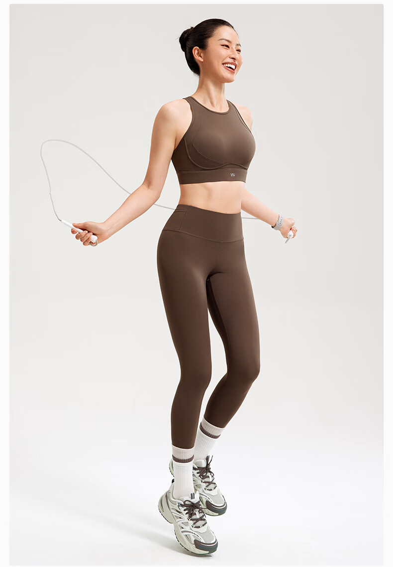 VFU Leap Running High-Elastic Quick-Dry 9/10 Length Women's High-Waist Hip-Lifting Yoga Pants Fitness Set Ebony Brown M 12