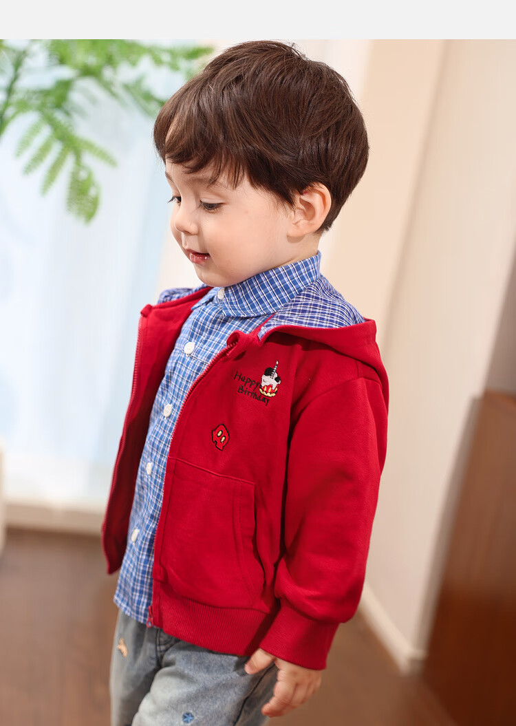 LUSON Little O Dad Boys' Baby Jacket Spring Hooded Red 2025 New Boys' Sweatshirt Baby Cardigan Spring Autumn Wear 22