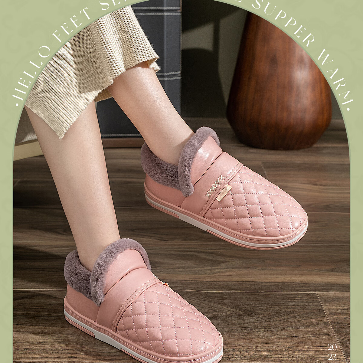Grace Waterproof Cotton Slippers Women 2025 New Autumn Winter Indoor Home Warm Non-Slip Fully Covered Heel Cotton Shoes Men Winter 3