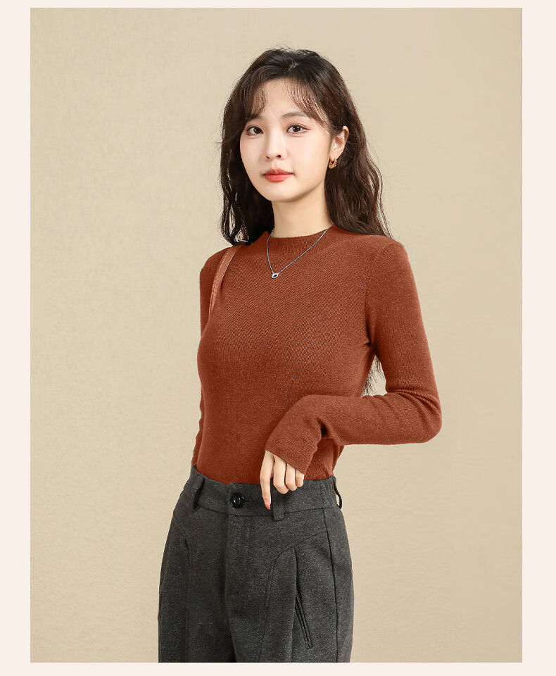 Baleno 2025 Autumn Winter New Women's Knitwear Half Turtleneck Pullover Slim Wool Sweater Top Thin Base Layer 12