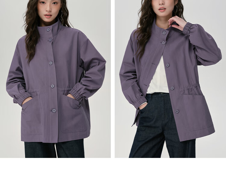 Giordano Designer Loose Fit Women's Jacket Stand Collar Waist-Adjustable Mid-Length Trench Coat 18375607 12