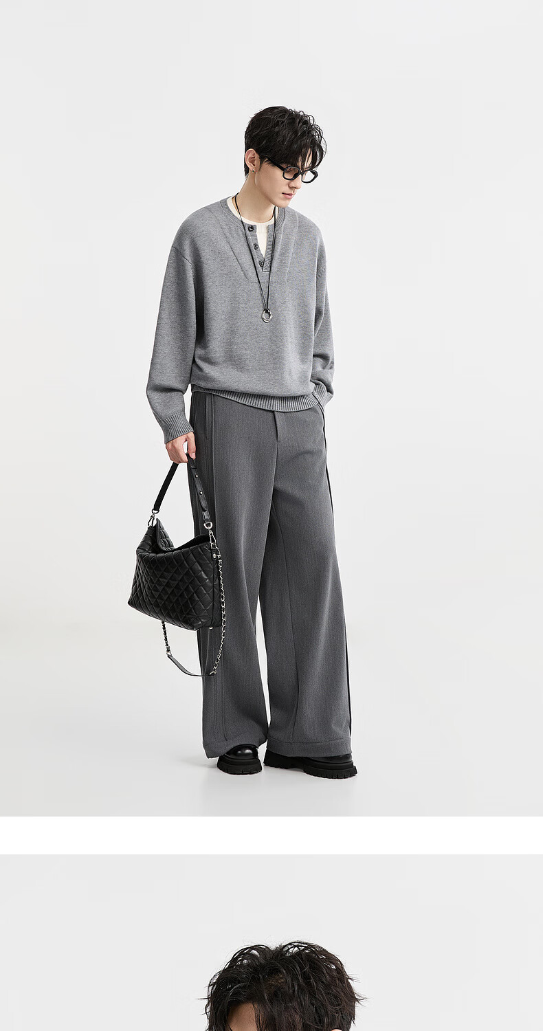 Earl Zuoer Wool Blend Two-in-One Henry Collar Autumn 2025 Long Sleeve Knit Base Shirt Men's Colorblock Sweater 16