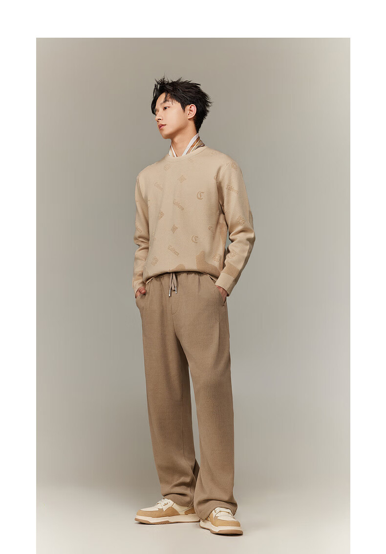 CABBEEN Men's Long Sleeve Sweater Logo Combined with Vintage Pattern 2025 Winter Knitwear 6