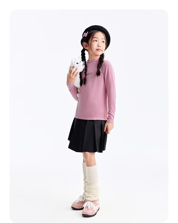 Annil Kids Boys and Girls Mid-Neck Long Sleeve Knit Sweater 2025 Winter New Base Shirt Golden Bell Pink 140 5