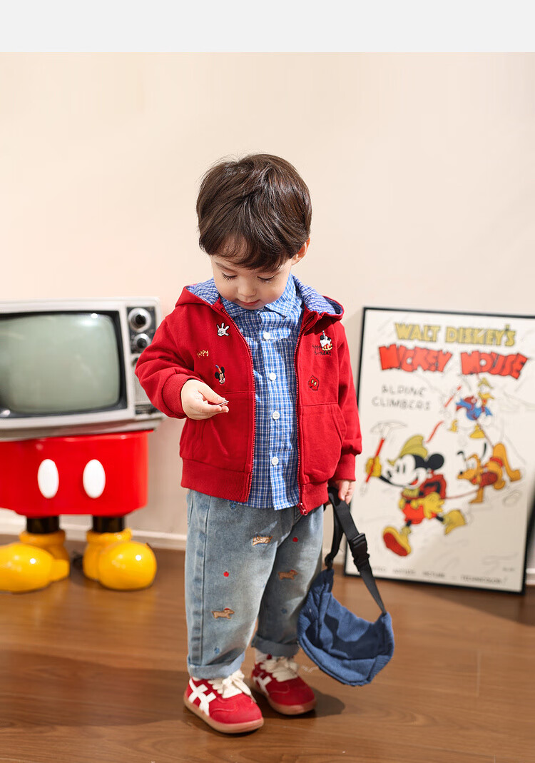 LUSON Little O Dad Boys' Baby Jacket Spring Hooded Red 2025 New Boys' Sweatshirt Baby Cardigan Spring Autumn Wear 23