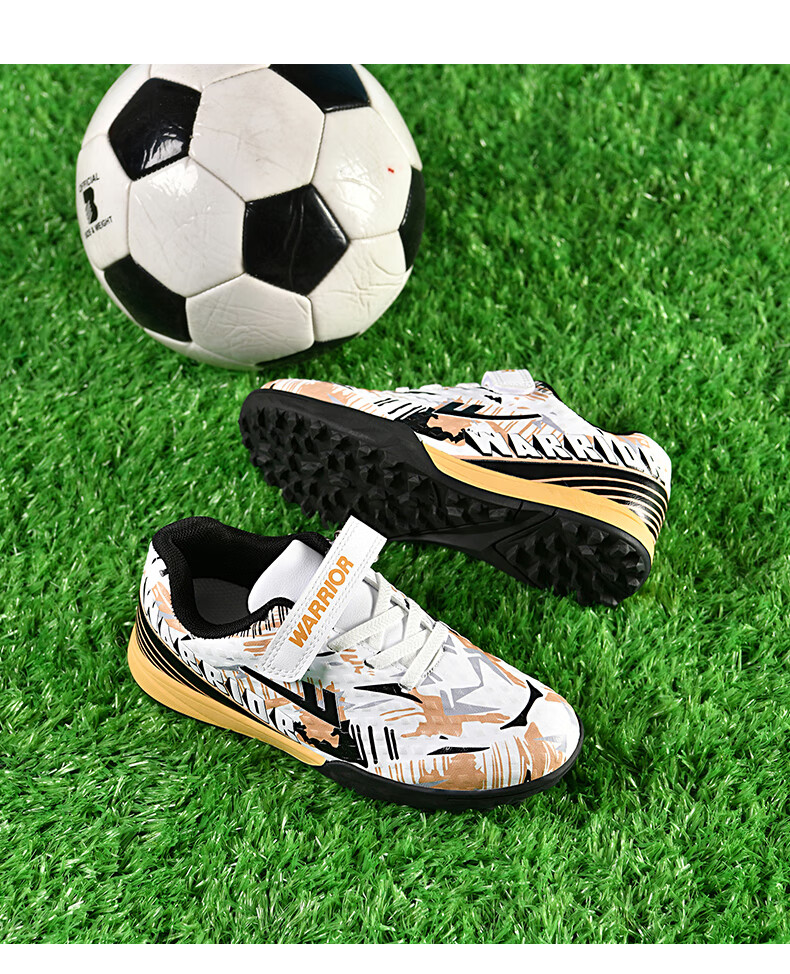 Huili Soccer Cleats with TF Studs, Velcro, No-Tie Design for Men, Women, Children, Students, Campus And Lawn Use, Model 572, Size 29, White And Navy Blue 25