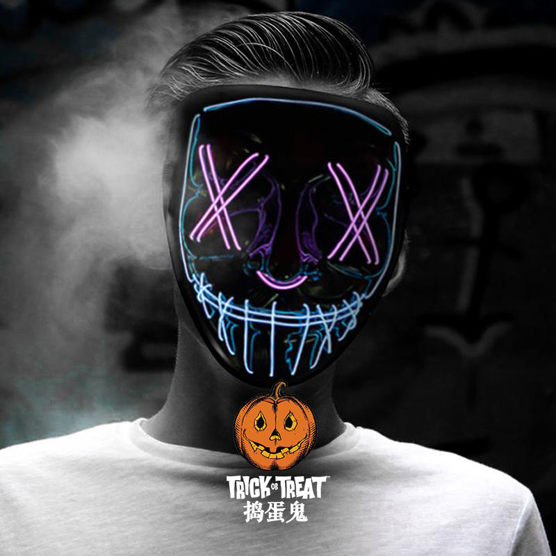 帅气全脸恐怖逼真炫酷儿童夜光科技感网红 嘻哈双眼怪_冰蓝紫光【图片