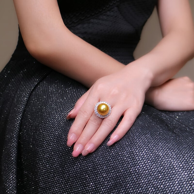 ckae轻奢品牌顺景新款紫珍珠贝珠戒指11mm正圆极强光18k镀金淡水珍珠