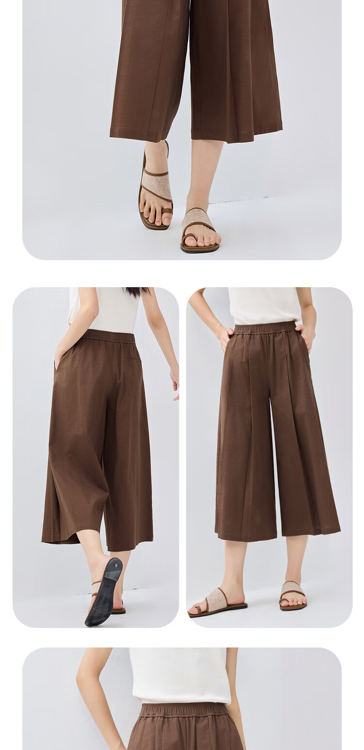 Giordano Women's New Elastic Lyocell Pleated Wide-Leg Pants with Elastic Waist, Nine-Tenths Skirt Pants 13425224 12