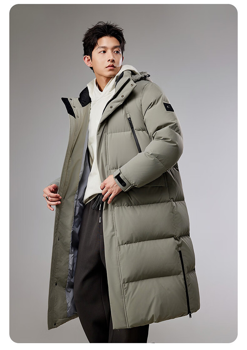 CABBEEN Men's Long Waterproof Windproof Down Jacket with Zipper Pockets, Versatile Daily Wear, Winter 2025 8