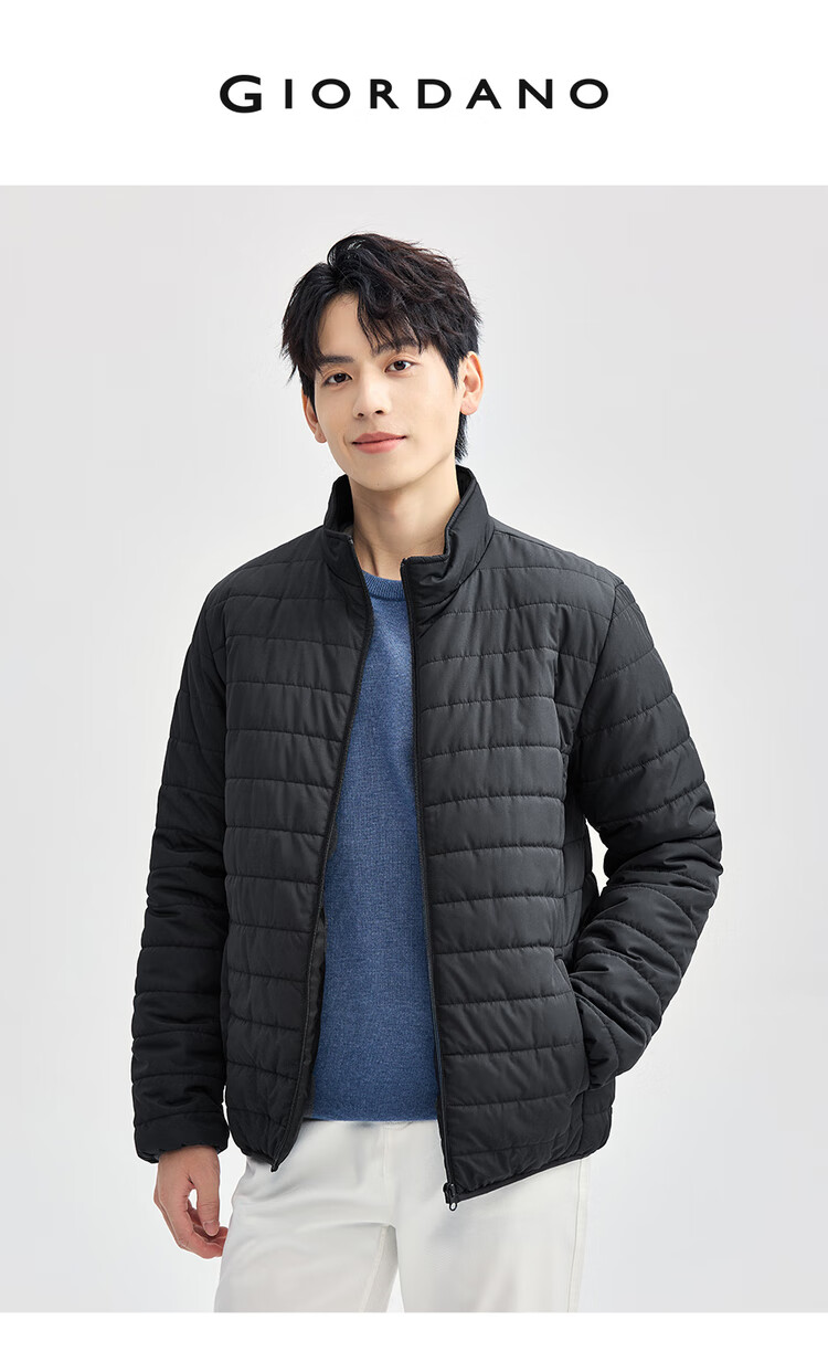 Giordano Men's Cotton Padded Jacket Autumn Winter New Solid Color Stand Collar Warm Cotton Coat 13075816 3
