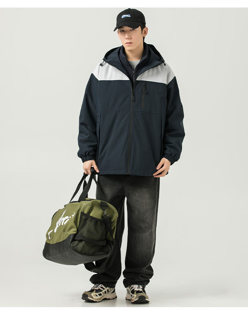 WOOD SOON 3-in-1 Cotton Padded Jacket Unisex Autumn Winter Thickened Fleece Windproof Warm Stand Collar Coat 7