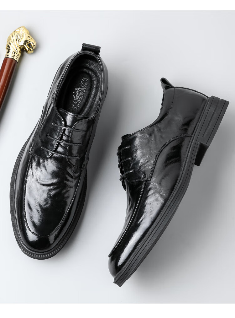 CARTELO British Hand-Grain Top-Layer Cowhide Men's Shoes, Business Casual Men's Leather Shoes, Wedding Shoes, Leather Shoes K062 Black Height-Increasing Size 41 3