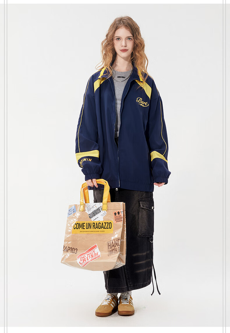 THE SIMPSONS Casual Loose Trendy Embroidered Colorblock Unisex Jacket Coat Gray Regular L 8