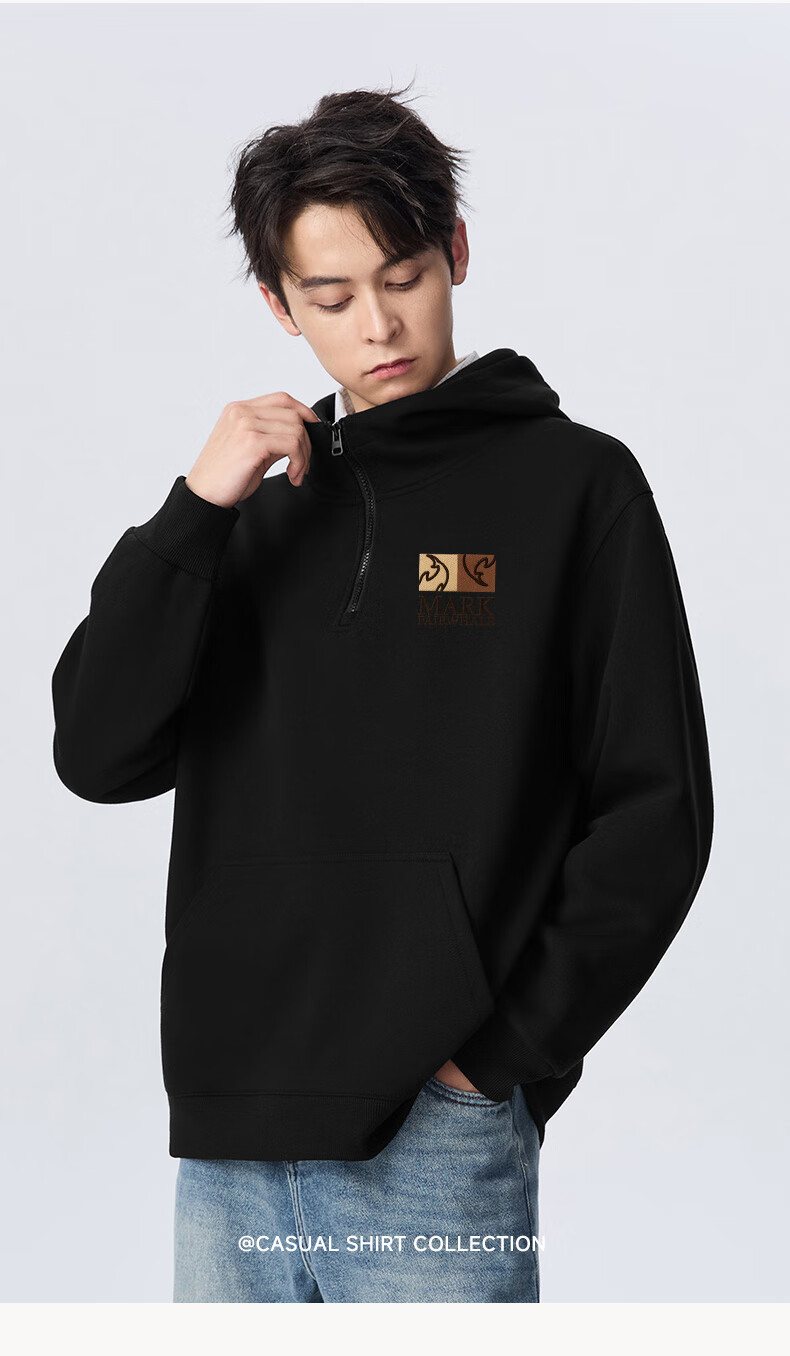 Mark Fairwhale Men's Hoodie Autumn Winter 2025 New Half-Zip American Style Loose Casual Pullover Wine Red XL 5