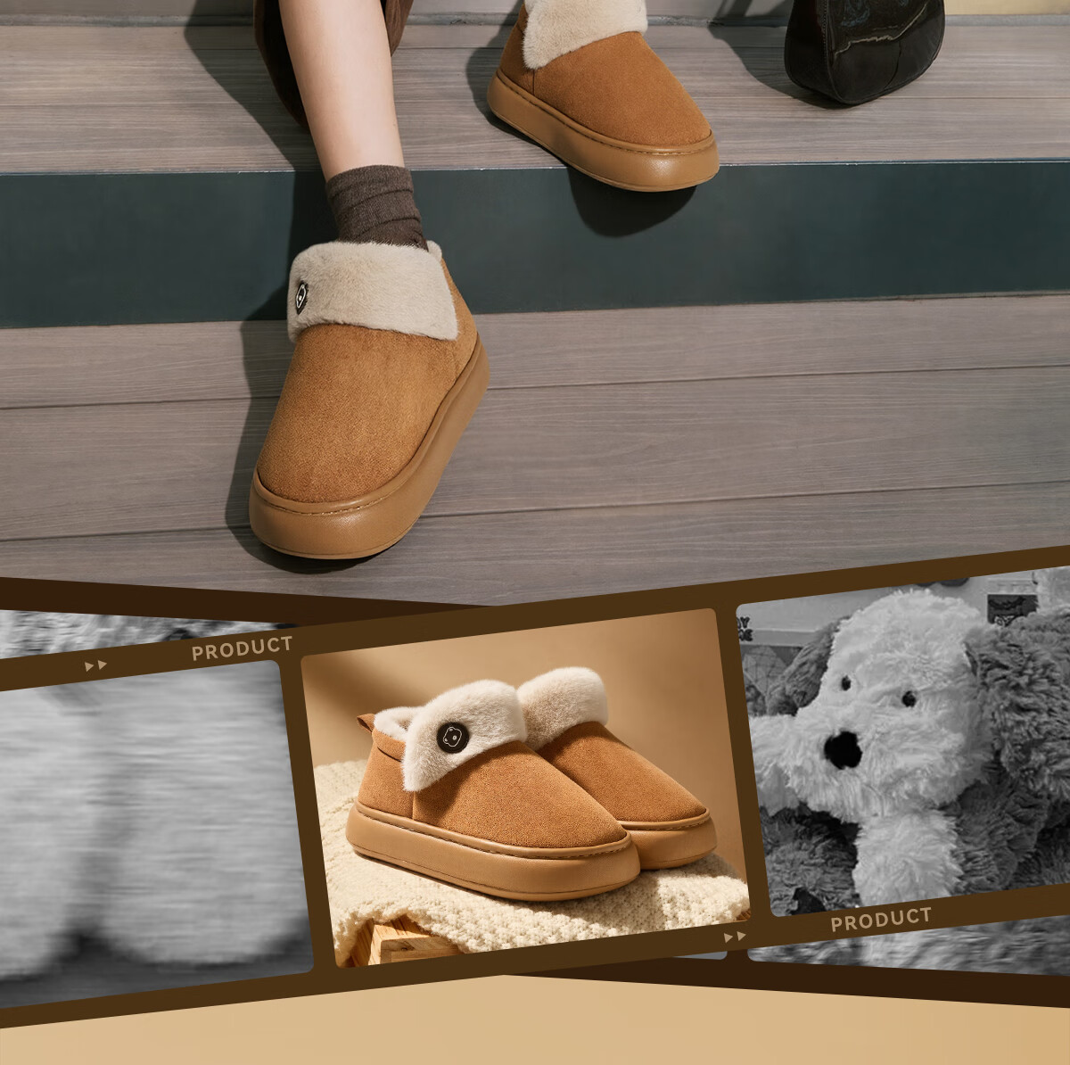 Runrou Women's Fully Covered Cotton Slippers Autumn Winter 2025 New Plush Warm Furry Cotton Shoes Snow Boots Winter 2