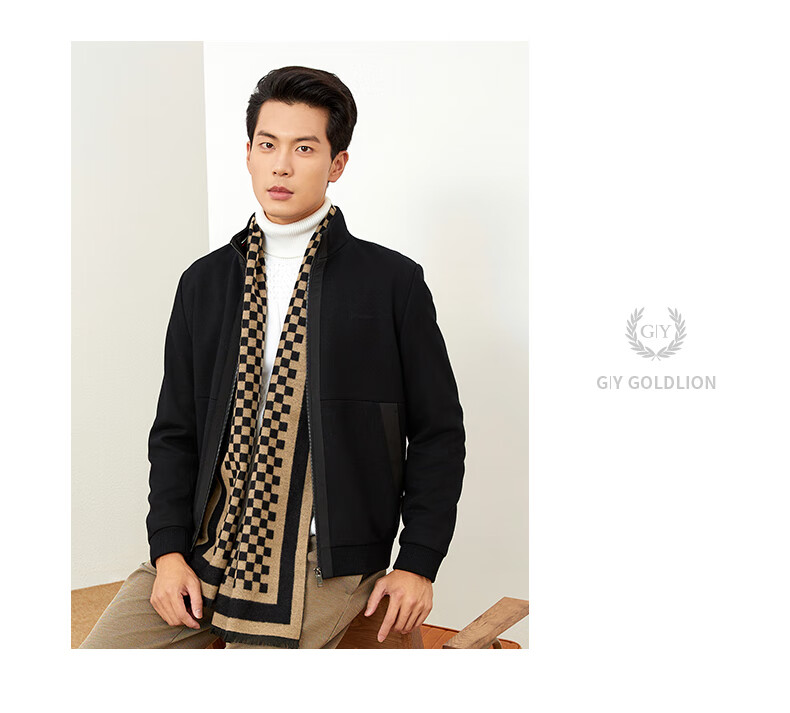 Goldlion GY Jacket Autumn Winter Versatile Stand Collar Warm Wool Coat Men JWL0279-MK114 Gray 2XL 9