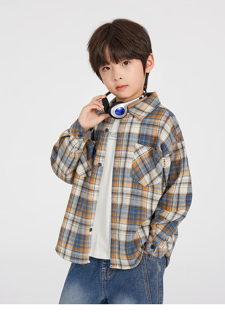 Duoduo Home [Green Blue Tune] Boys' Shirt 2025 Spring Season Change Children's Lightweight Jacket Soft Cotton Shirt for Older Kids 4