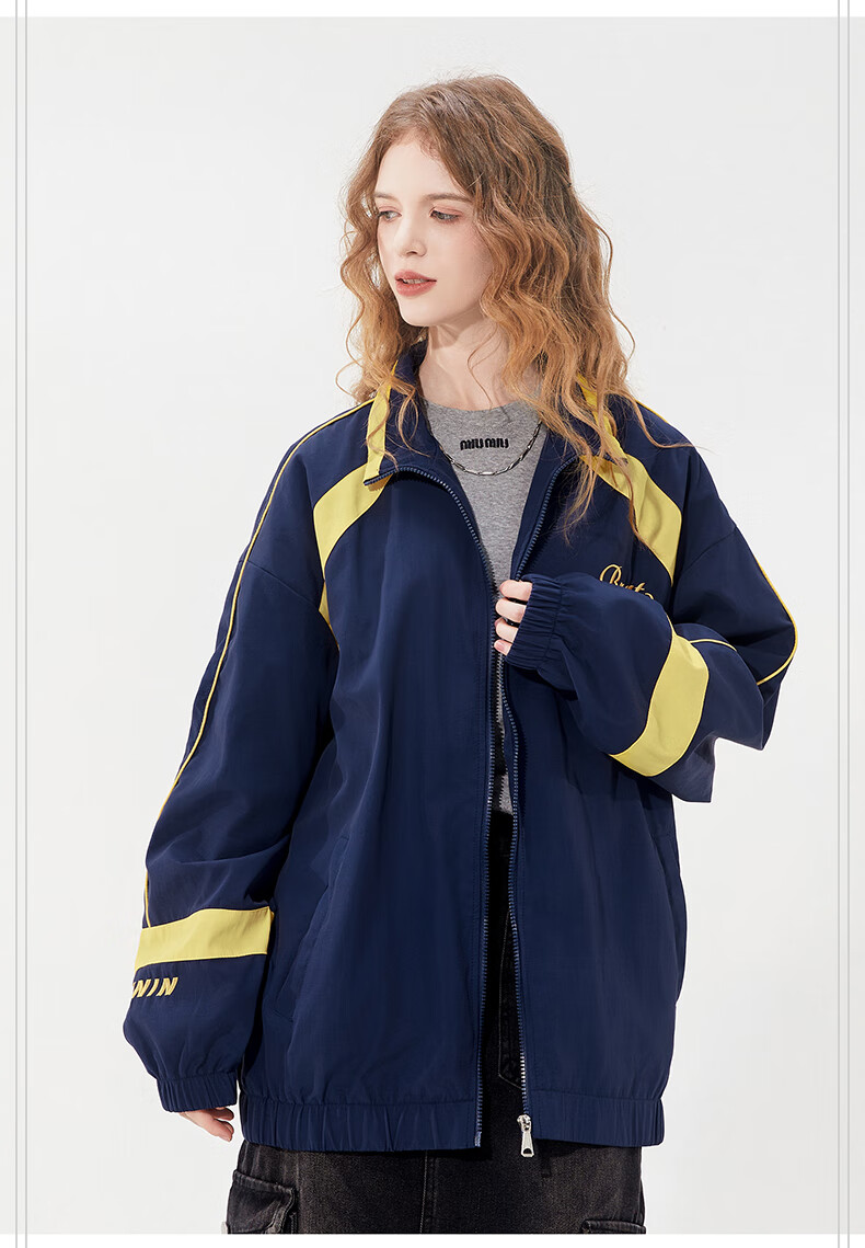THE SIMPSONS Casual Loose Trendy Embroidered Colorblock Unisex Jacket Coat Gray Regular L 10