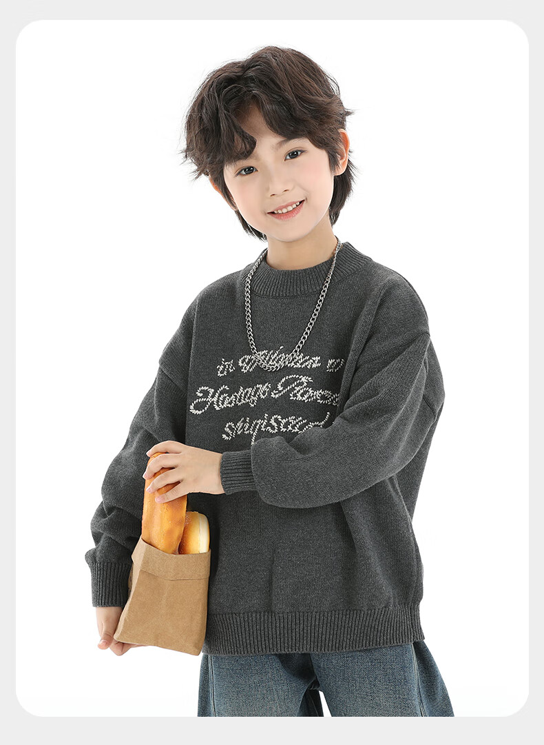 Little Elephant Ham Boys' Knitted Crew Neck Sweater Base Shirt Yellow [100% Cotton Skin-Friendly Non-Itchy] 120 cm 19
