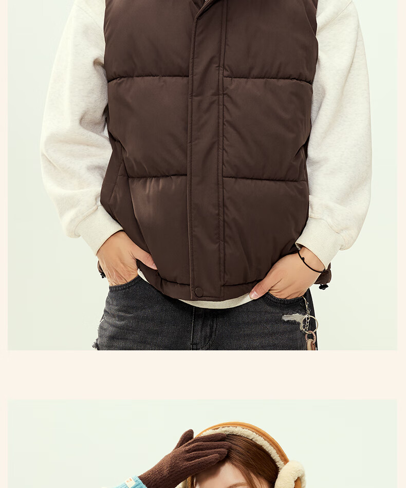 MINISO Unisex Cotton Vest Winter Thickened Stand Collar Cotton Jacket Youth Warm Sleeveless Coat Black 3XL 6
