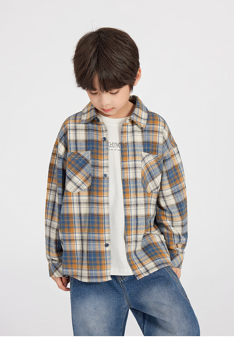 Duoduo Home [Green Blue Tune] Boys' Shirt 2025 Spring Season Change Children's Lightweight Jacket Soft Cotton Shirt for Older Kids 6