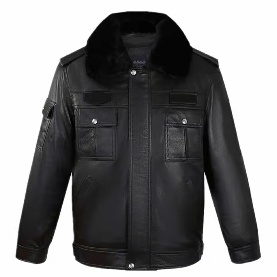 凡客诚品(vancl保安工作服保安棉衣冬季牛皮皮衣防寒棉服皮夹克执勤皮