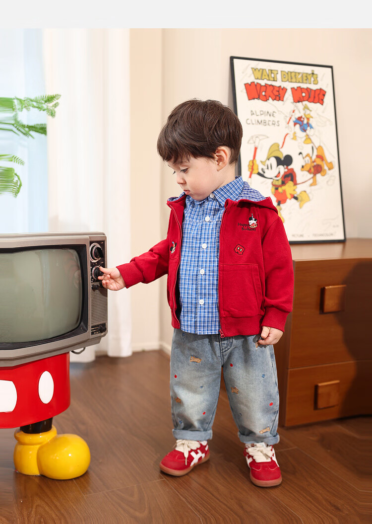 LUSON Little O Dad Boys' Baby Jacket Spring Hooded Red 2025 New Boys' Sweatshirt Baby Cardigan Spring Autumn Wear 24