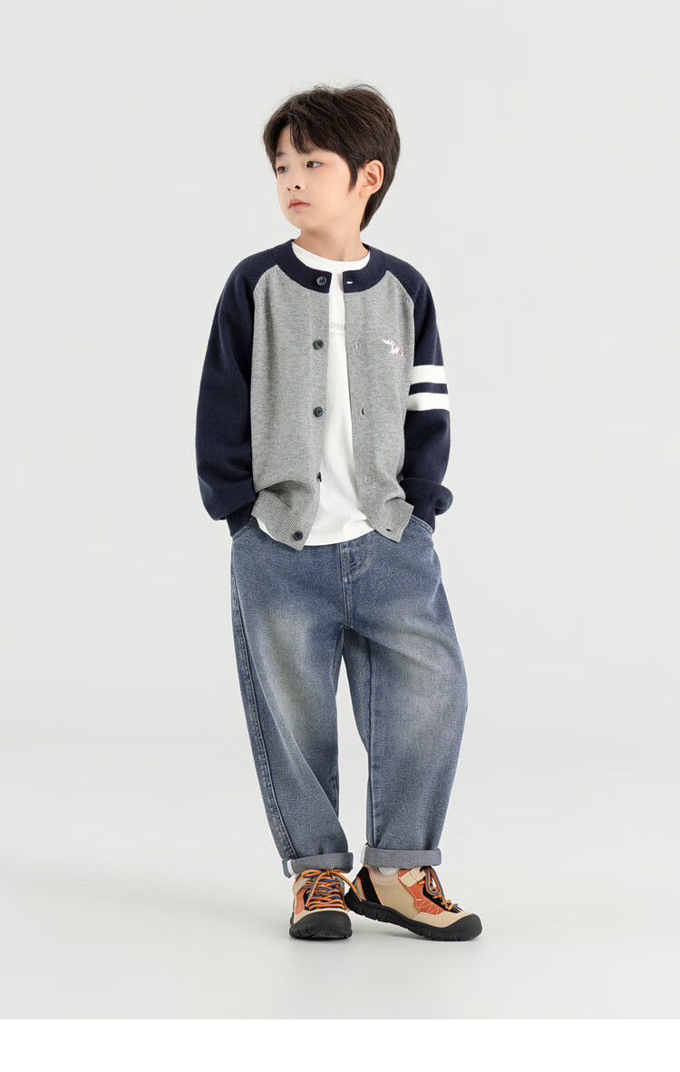 Duoduo Boys Cardigan Spring Autumn Layering Round Neck Sweater Children's 2026 New Cartoon Dog Colorblock Knit Top 17