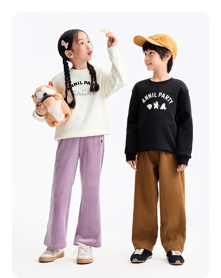Annil Kids Boys and Girls Crew Neck Long Sleeve Fleece Sweatshirt 2025 Winter New Milk Candy White 160 9