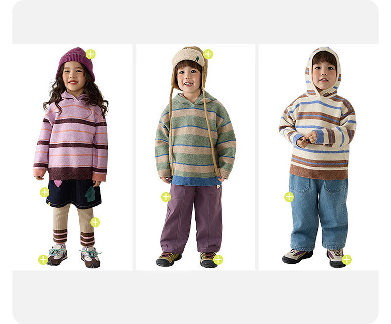 Papapapa Autumn Winter New Children's Sweater Boys and Girls Stylish Striped Hooded Loose Knit Pullover Pink Size 90 3