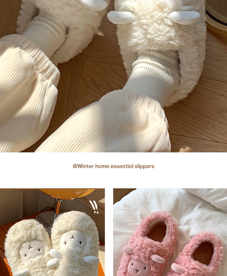 Runrou Women's Cotton Slippers Autumn Winter 2025 New Plush Warm Indoor Home Fuzzy Postpartum Closed-Heel Cotton Shoes 5