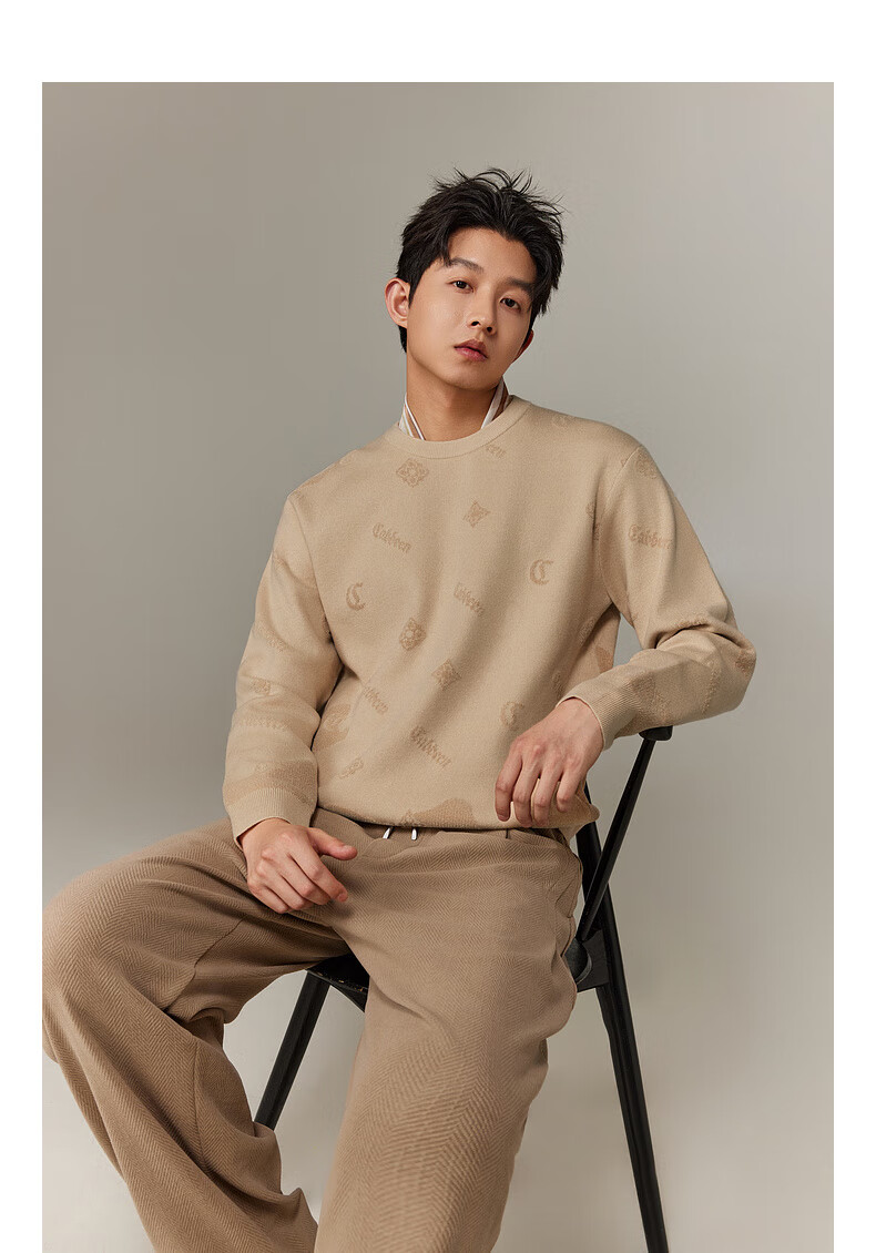CABBEEN Men's Long Sleeve Sweater Logo Combined with Vintage Pattern 2025 Winter Knitwear 7