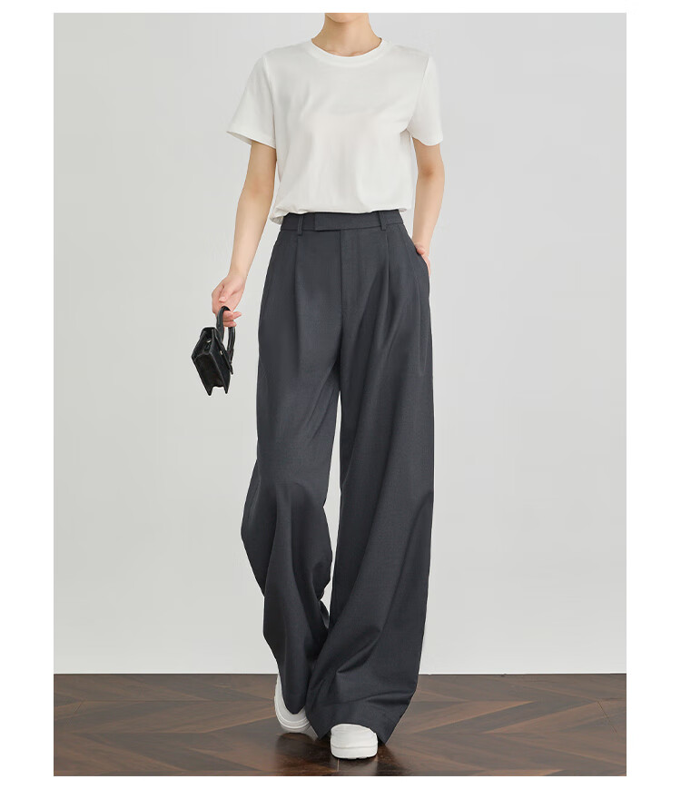FAESSLIN [A4 Waist-Killing] Dark Gray High-Waisted Dress Pants for Women, 2026 Summer Thin Style, Elegant Draping Casual Wide-Leg Trousers for Wome 25