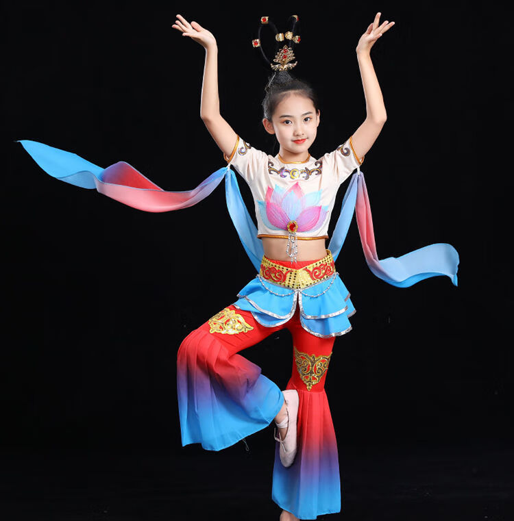 乐鼓道具壁画绝响古典舞蹈服装披帛儿童敦煌飞天舞蹈演出服 手鼓 头饰