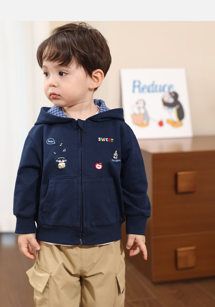 LUSON Little O Dad Boys' Baby Jacket Spring Hooded Red 2025 New Boys' Sweatshirt Baby Cardigan Spring Autumn Wear 18