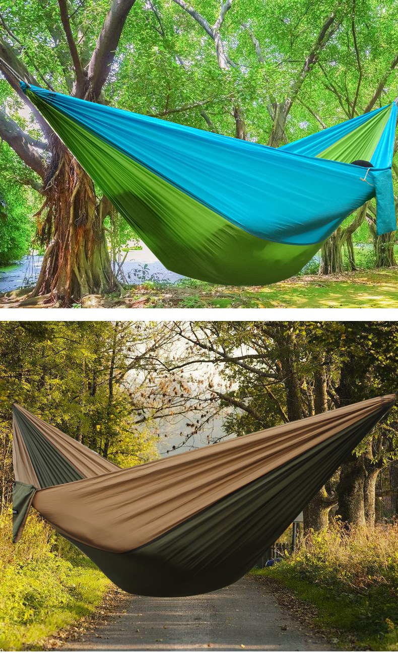户外吊床野营休闲单双人轻便降落伞布吊床学生室内宿舍野外秋千果绿金