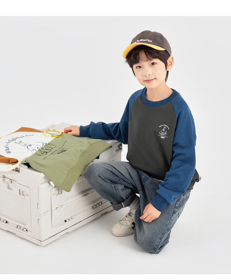 Duoduo Boys Sweatshirt Kids Autumn 2025 New Colorblock Raglan Sleeve Loose Casual Pullover Top 2