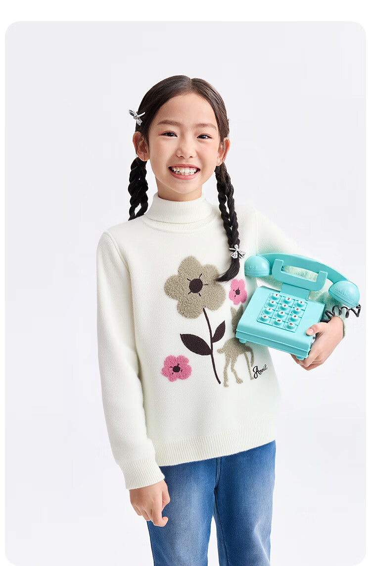 Annil Kids Girls High Collar Long Sleeve Knit Sweater 2025 Winter New Milk Candy White 120 6