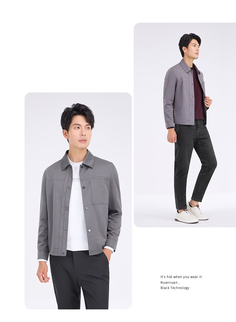 Laxdn Men's Jacket Autumn Winter Suede Fabric Warm Lightweight Business Casual Outerwear Medium Gray 2XL 4