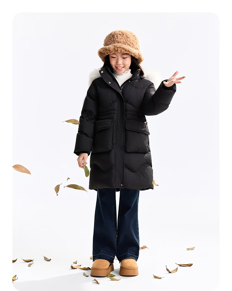 Annil Kids Girls Long Down Jacket 2025 Winter New Black 140 8